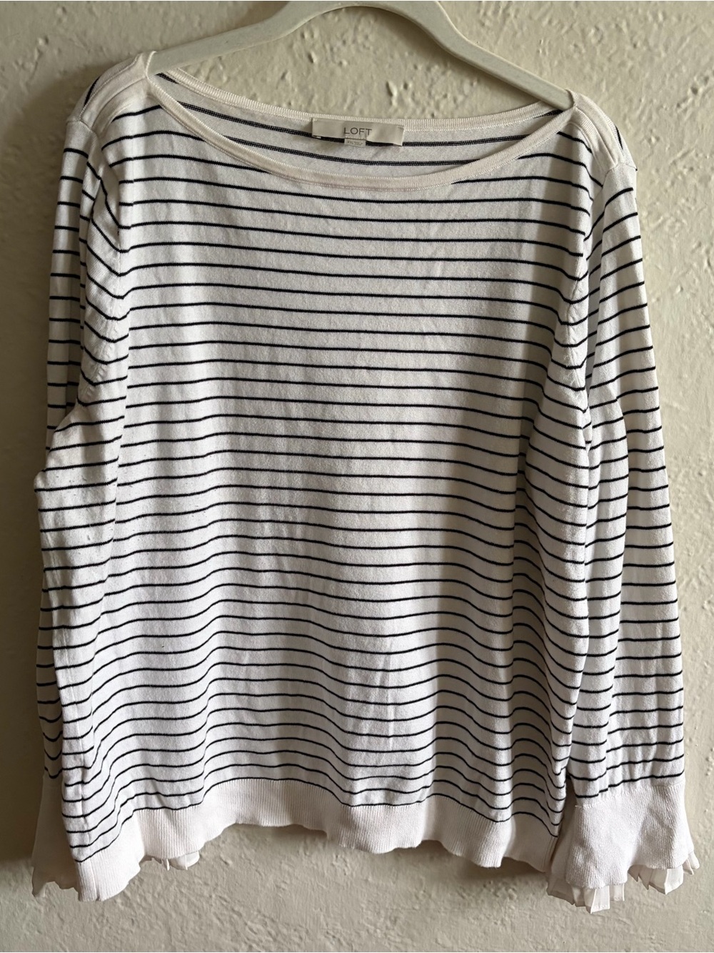 LOFT White and Black Striped Long Sleeve Tee
